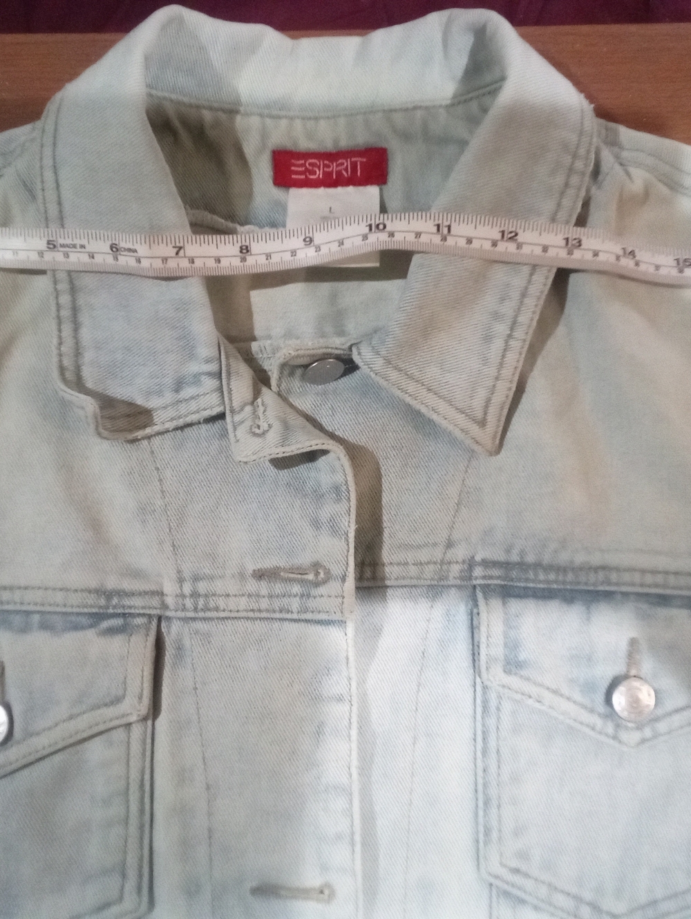 Measurements Added! Esprit Pale Blue Denim Jacket with Button Flap Pockets - Picture 6 of 10